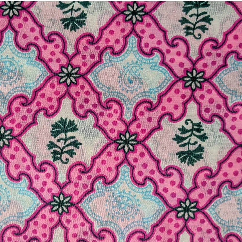 Vintage‎ 60's Psychedelic Fabric, Funky Pink Blue Green Demask, 40